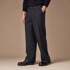 Pinstripe Trouser Wide Leg Black Black – Side Angle View