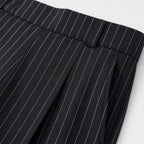 Pinstripe Trouser Wide Leg Black Black – Fabric and Detail Close-Up