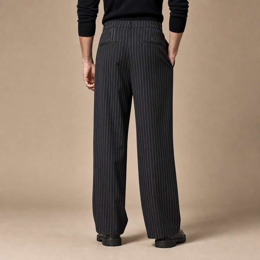 Pinstripe Trouser Wide Leg Black Black – Full Look
