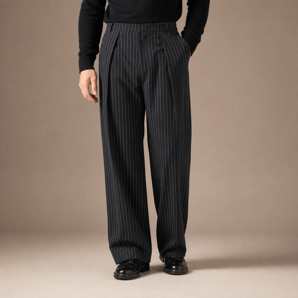 Pinstripe Trouser Wide Leg Black Black – Product Photo