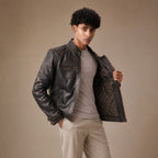 Dawnbreaker Distressed Brown Biker Style Leather Jacket Brown – Side Angle View