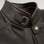 Dawnbreaker Distressed Brown Biker Style Leather Jacket Brown – Fabric and Detail Close-Up