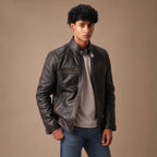 Dawnbreaker Distressed Brown Biker Style Leather Jacket Brown – Product Photo