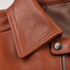 Deathgrip Windsor Tan Brown Biker Leather Jacket For Men Brown – Fabric and Detail Close-Up