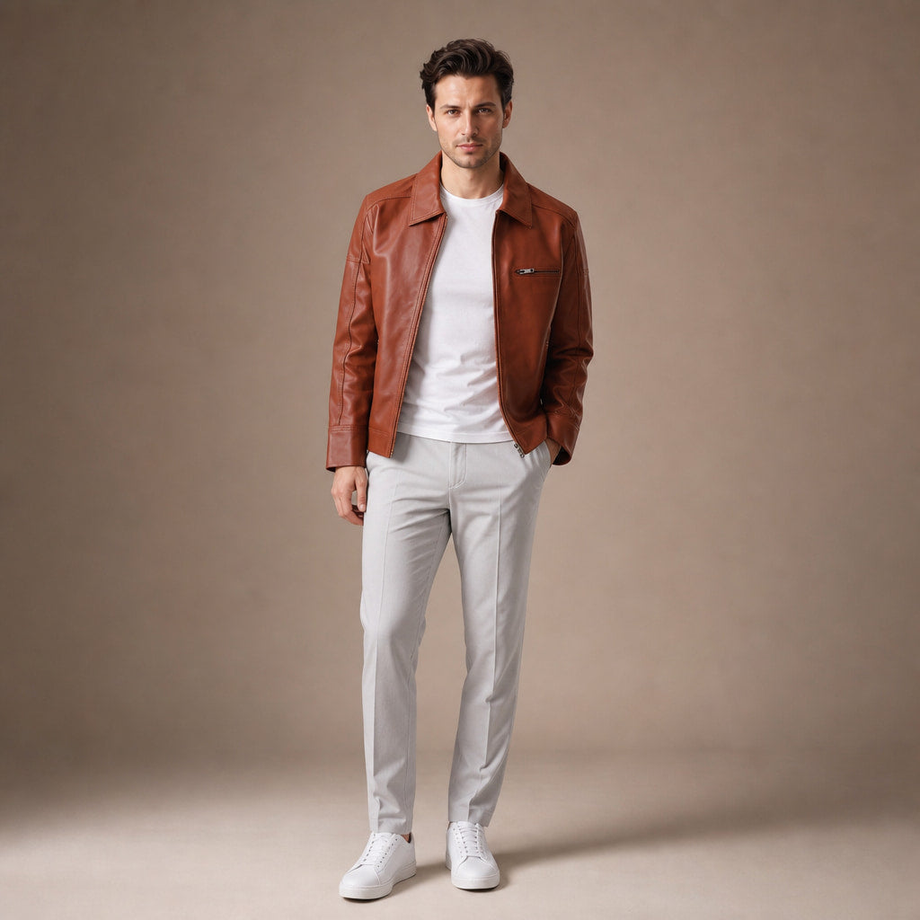 Deathgrip Windsor Tan Brown Biker Leather Jacket For Men Brown – Full Look