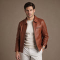 Deathgrip Windsor Tan Brown Biker Leather Jacket For Men Brown – Product Photo