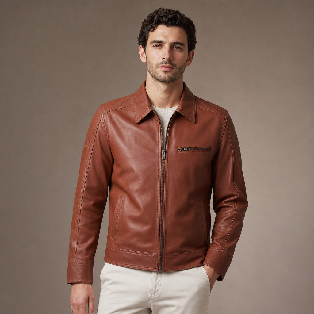 Deathgrip Windsor Tan Brown Biker Leather Jacket For Men in Brown – Tarlano Premium Menswear