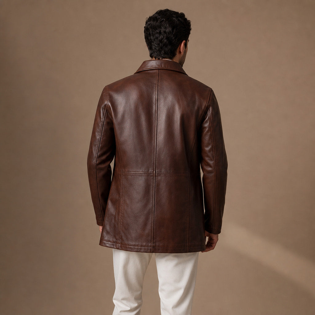 Delusional Dark Walnut Brown Leather Pea Coat Brown – Full Look