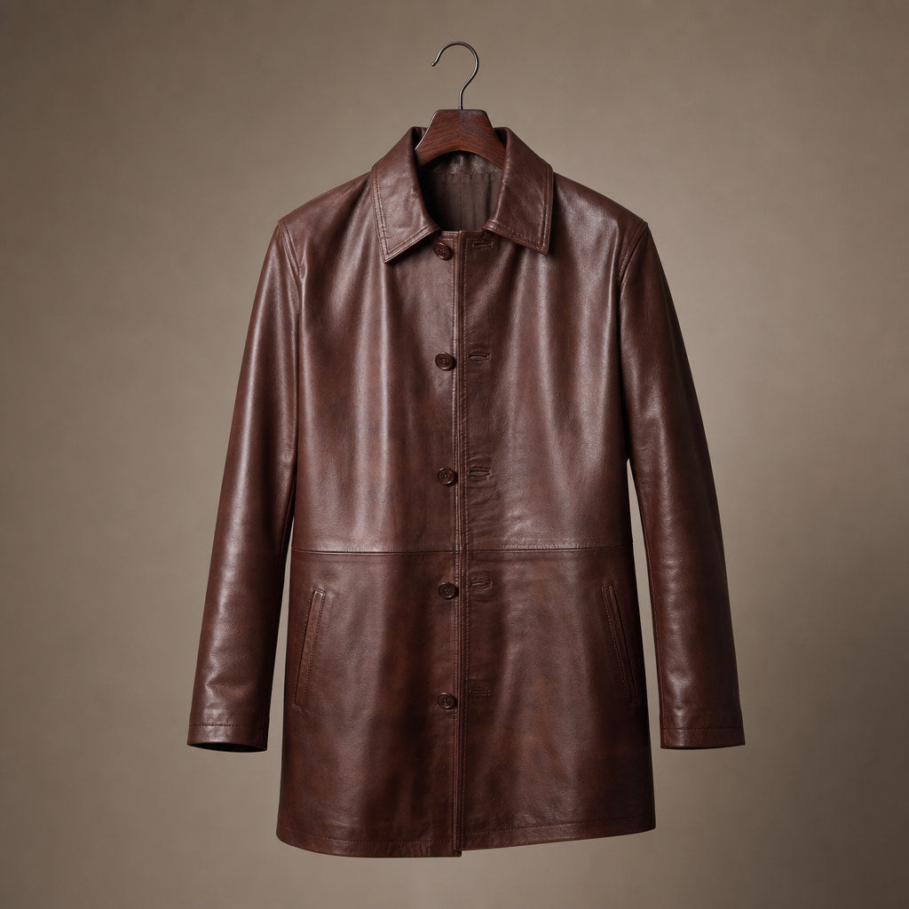 Delusional Dark Walnut Brown Leather Pea Coat Brown – Product Photo