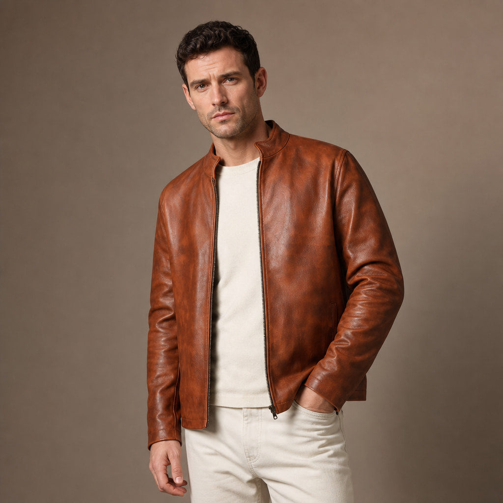 Dope Chestnut Brown Sheepskin Leather Jacket For Men Brown – Side Angle View