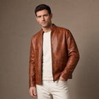 Dope Chestnut Brown Sheepskin Leather Jacket For Men Brown – Side Angle View