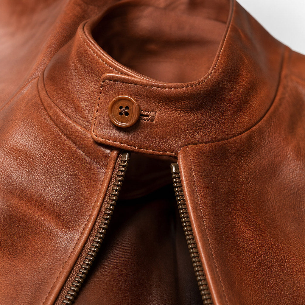 Dope Chestnut Brown Sheepskin Leather Jacket For Men Brown – Fabric and Detail Close-Up