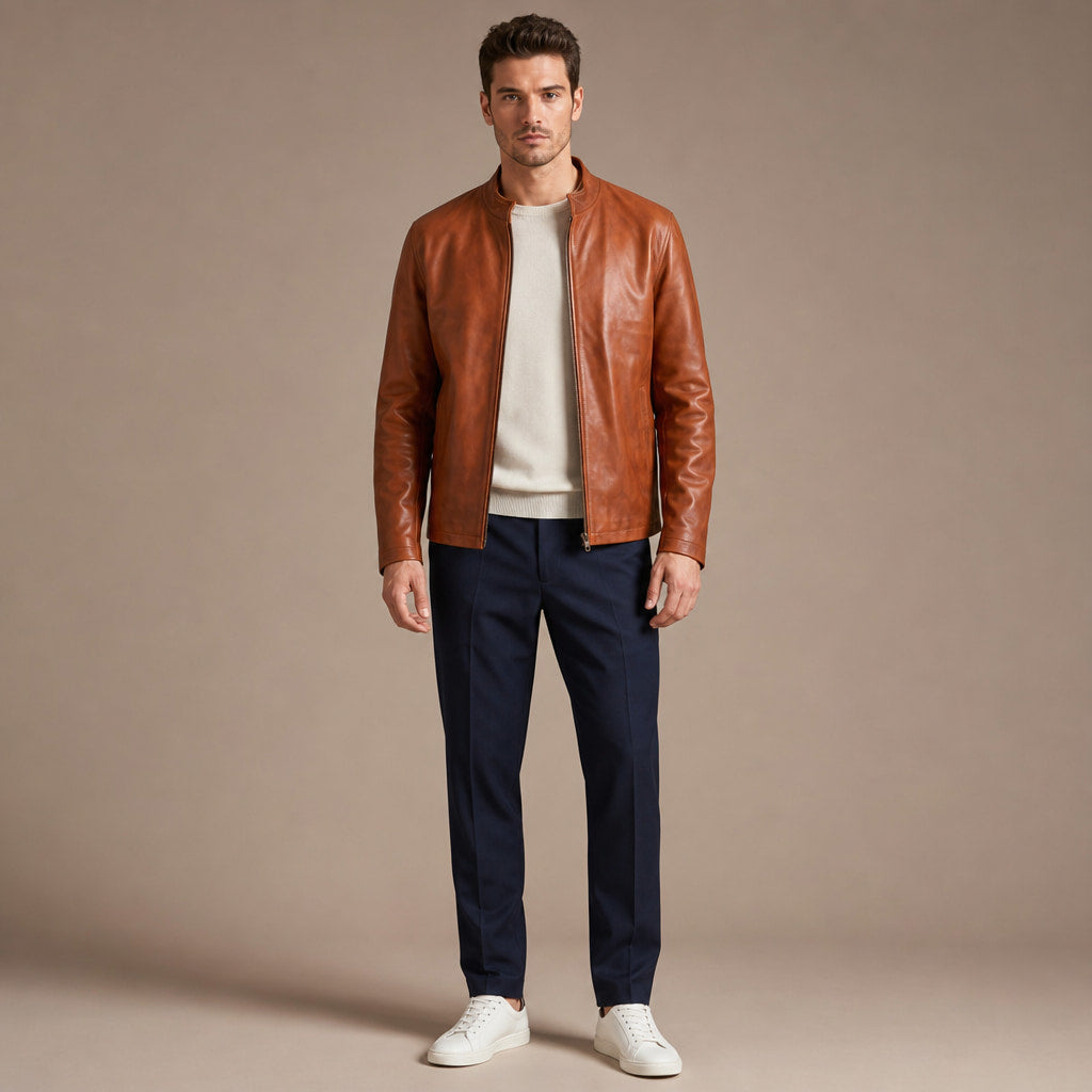 Dope Chestnut Brown Sheepskin Leather Jacket For Men Brown – Full Look