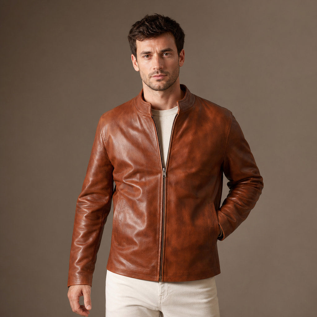 Dope Chestnut Brown Sheepskin Leather Jacket For Men in Brown – Tarlano Premium Menswear