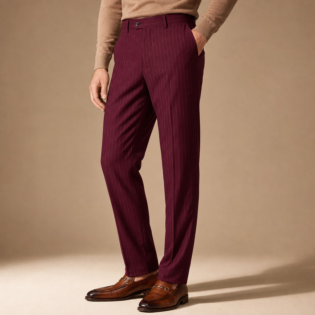 Dress Pants Modern Fit Flat Front Burgundy – Side Angle View