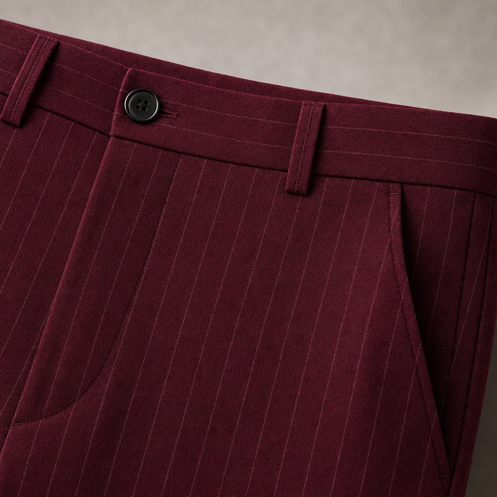 Dress Pants Modern Fit Flat Front Burgundy – Fabric and Detail Close-Up