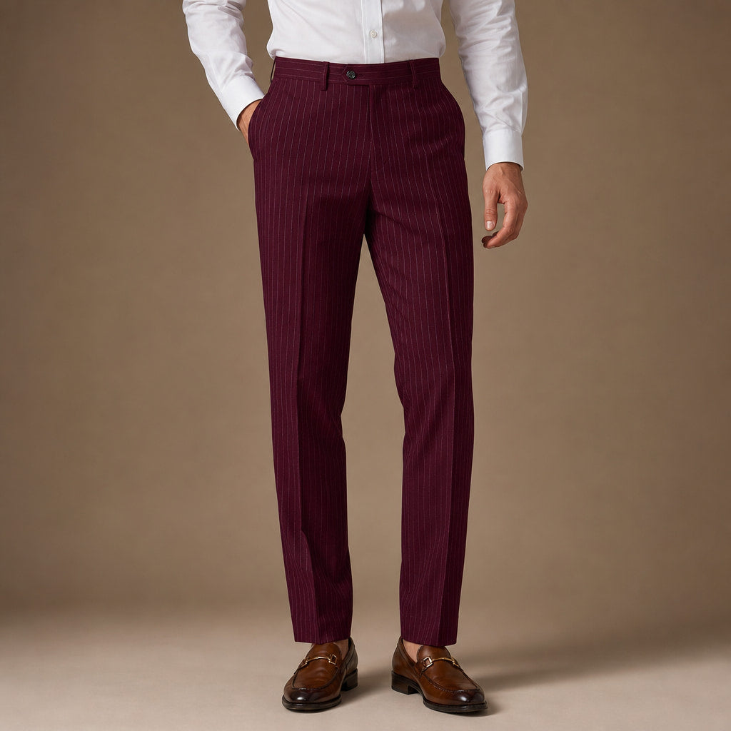Dress Pants Modern Fit Flat Front in Burgundy – Tarlano Premium Menswear