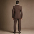 Double Breasted Poplin Suit Peak Lapel Brown Brown – Side Angle View