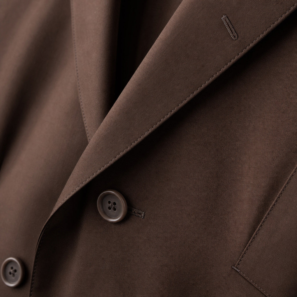 Double Breasted Poplin Suit Peak Lapel Brown Brown – Fabric and Detail Close-Up