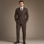 Double Breasted Poplin Suit Peak Lapel Brown in Brown – Tarlano Premium Menswear
