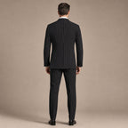 Double Breasted Suit Men Pinstripe Peak Lapel Black Black – Side Angle View