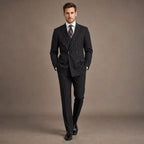 Double Breasted Suit Men Pinstripe Peak Lapel Black in Black – Tarlano Premium Menswear