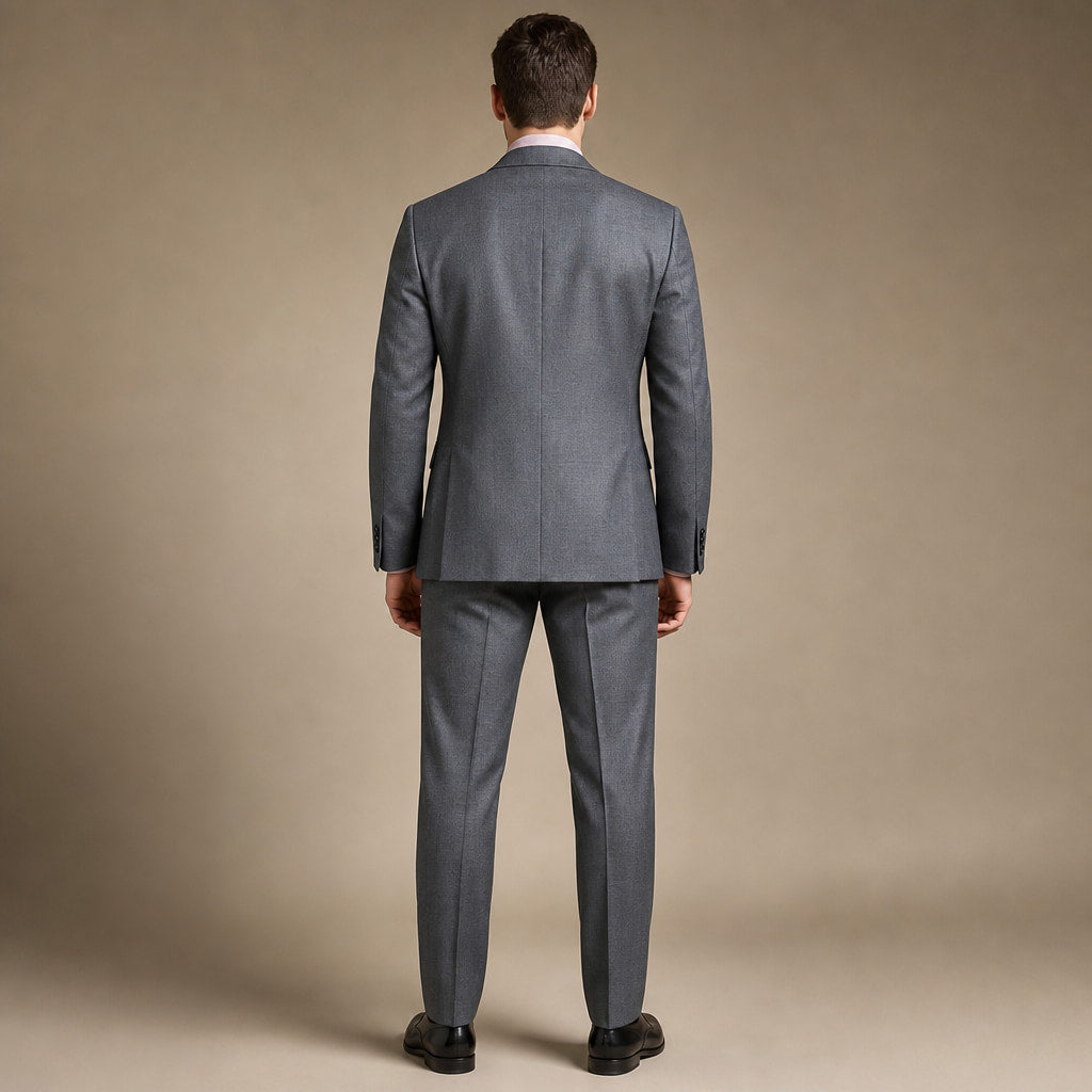 Double Breasted Suit Men Sharkskin Vest Set Charcoal Charcoal – Side Angle View