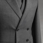 Double Breasted Suit Men Sharkskin Vest Set Charcoal Charcoal – Fabric and Detail Close-Up