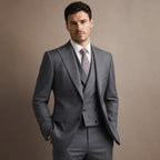 Double Breasted Suit Men Sharkskin Vest Set Charcoal Charcoal – Full Look