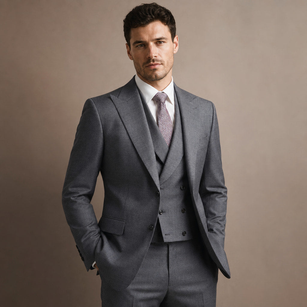 Double Breasted Suit Men Sharkskin Vest Set Charcoal Charcoal – Full Look