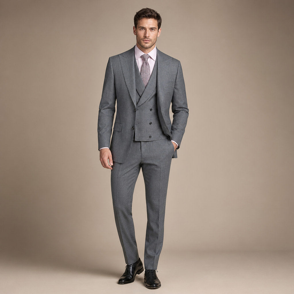Double Breasted Suit Men Sharkskin Vest Set Charcoal in Charcoal – Tarlano Premium Menswear