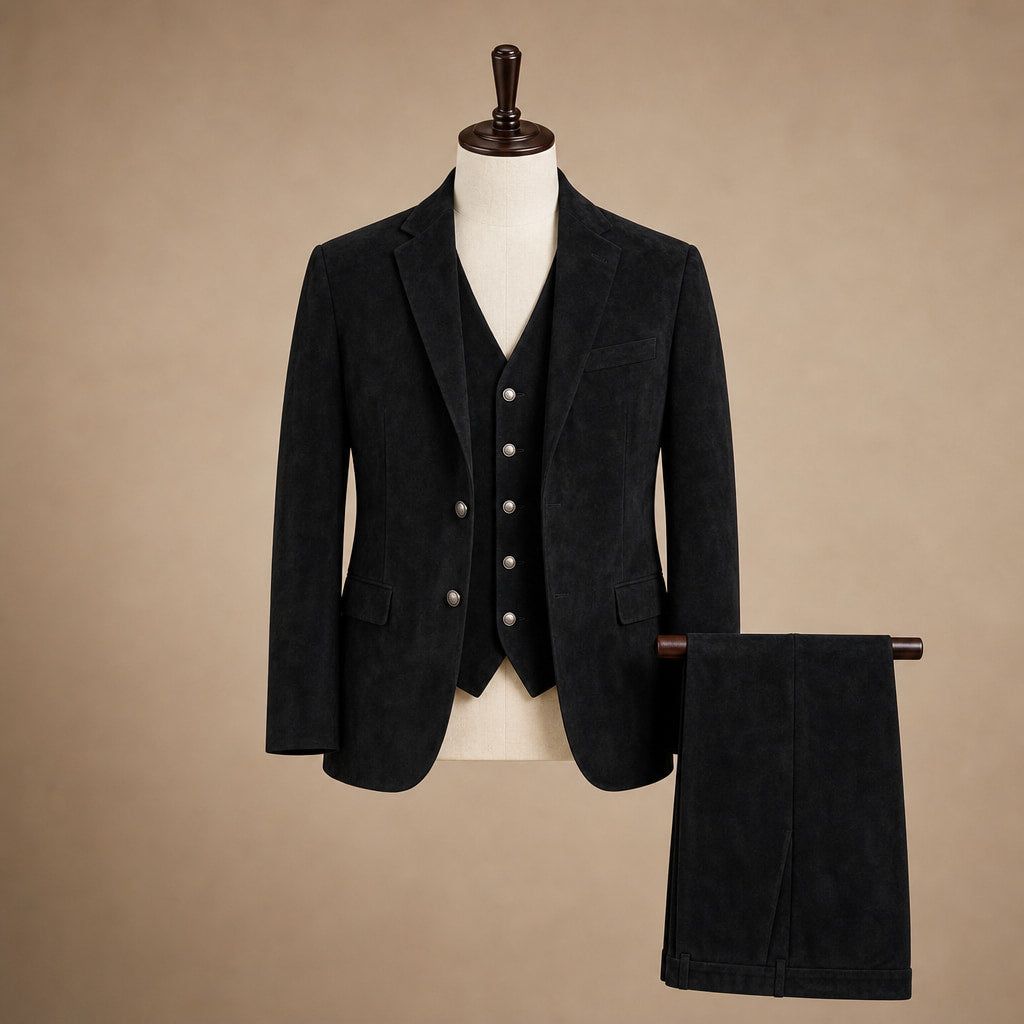 Suede Waistcoat Five Button Black – Product Photo