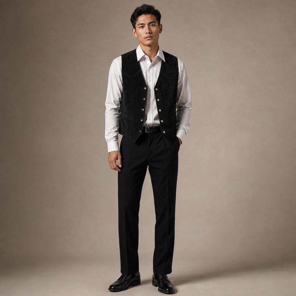 Suede Waistcoat Five Button in Black – Tarlano Premium Menswear