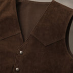 Suede Waistcoat Five Button Brown – Fabric and Detail Close-Up