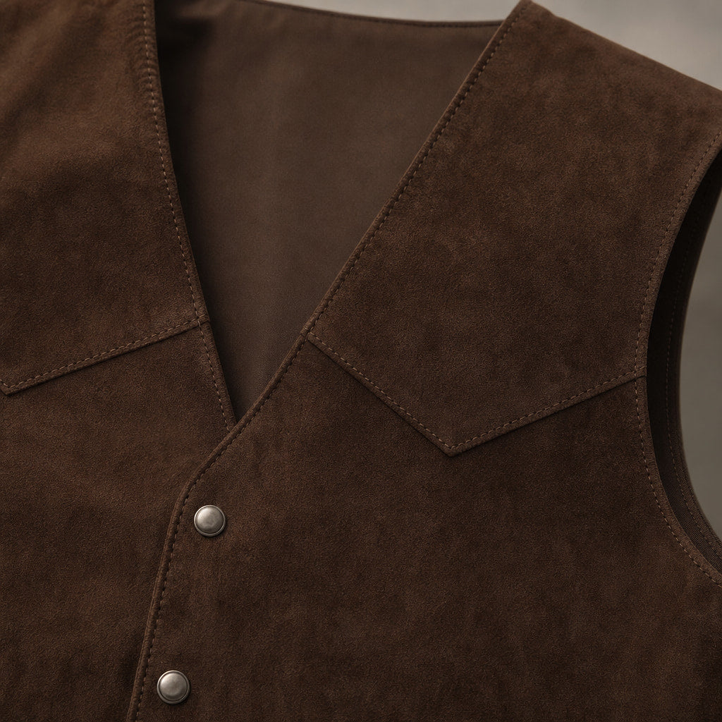 Suede Waistcoat Five Button Brown – Fabric and Detail Close-Up