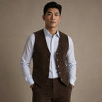 Suede Waistcoat Five Button Brown – Full Look