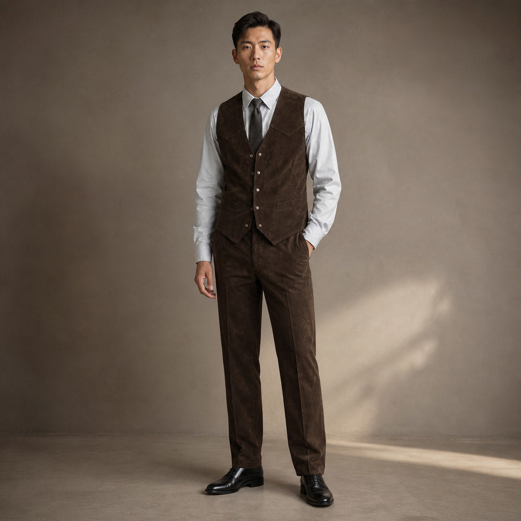 Suede Waistcoat Five Button in Brown – Tarlano Premium Menswear