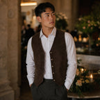 Suede Waistcoat Five Button Brown – Styled Editorial Shot