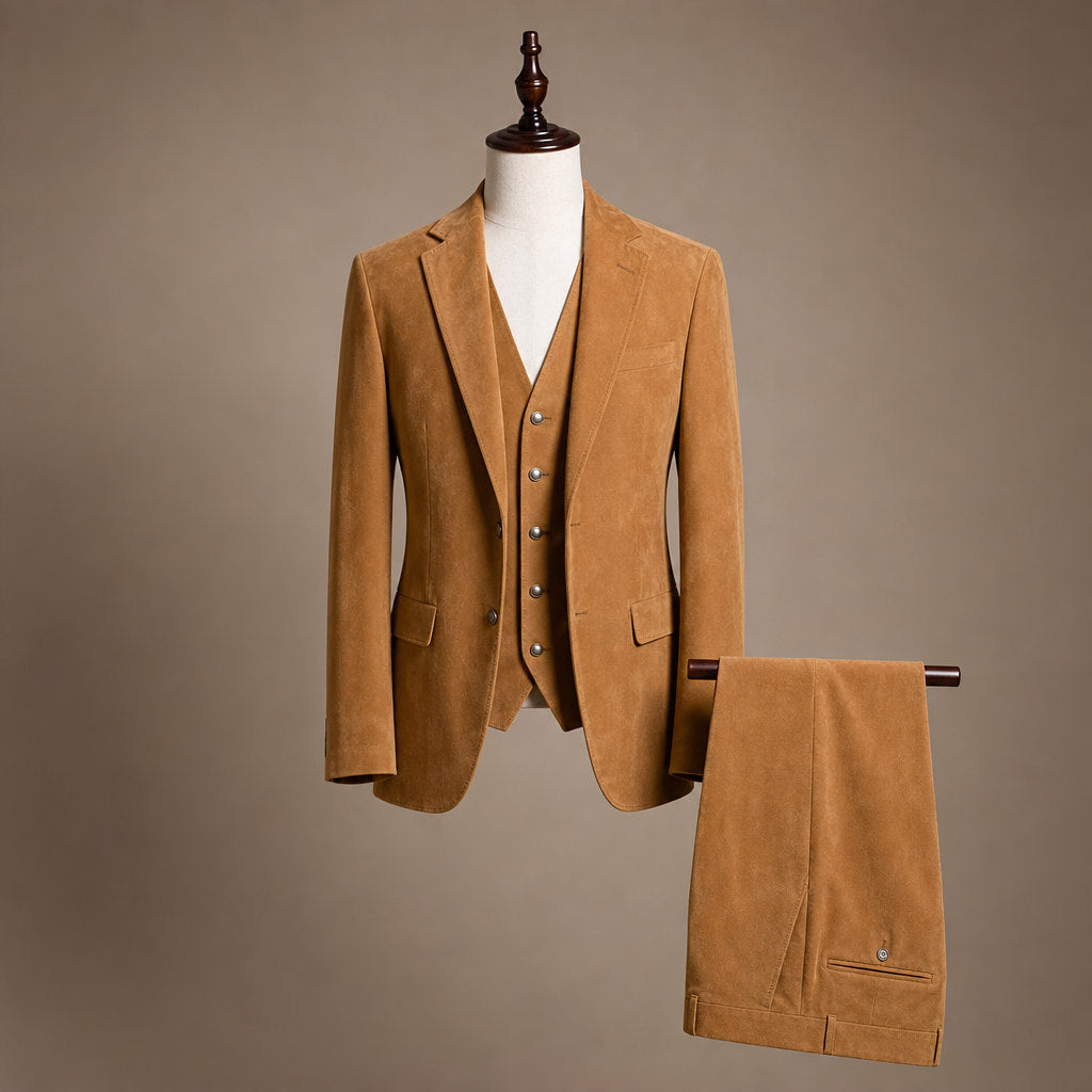 Suede Waistcoat Five Button Khaki – Product Photo
