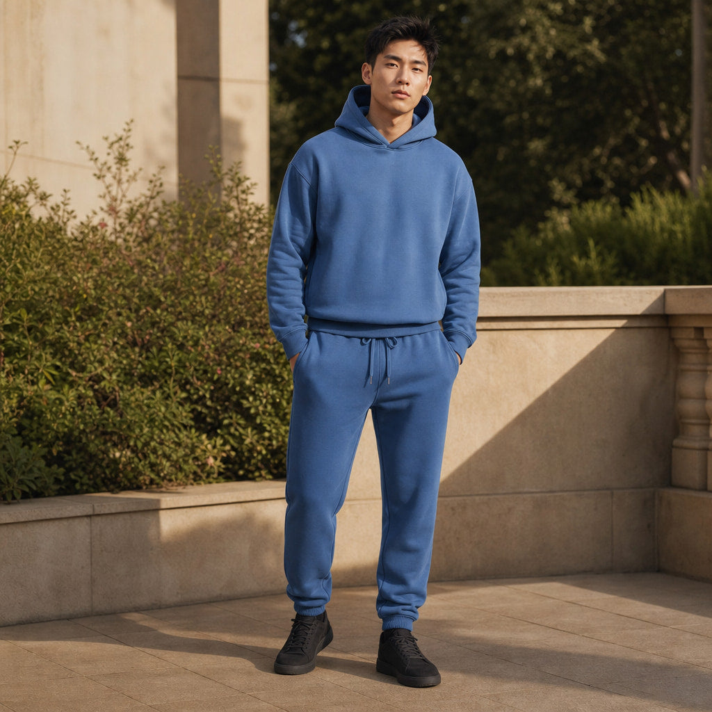 Hoodie and Jogger Set Two Piece Blue – Styled Editorial Shot
