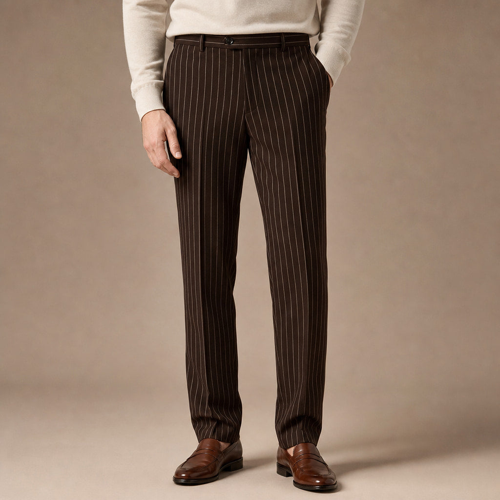Dress Pants Striped Slim Fit in Brown – Tarlano Premium Menswear