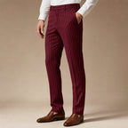 Dress Pants Striped Slim Fit Burgundy – Side Angle View