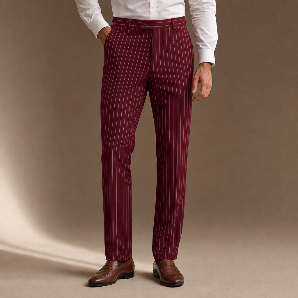 Dress Pants Striped Slim Fit in Burgundy – Tarlano Premium Menswear