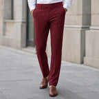 Dress Pants Striped Slim Fit Burgundy – Styled Editorial Shot