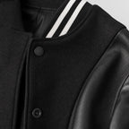 Drift Black Varsity Wool leather Sleeve Jacket For Men Black – Fabric and Detail Close-Up