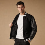 Drift Black Varsity Wool leather Sleeve Jacket For Men in Black – Tarlano Premium Menswear
