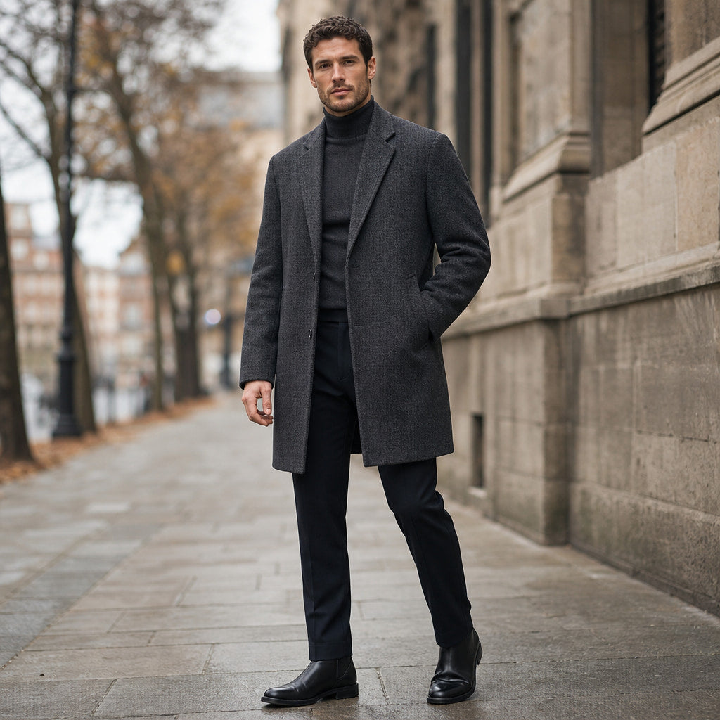 Ellington Wool Coat Charcoal – Styled Editorial Shot
