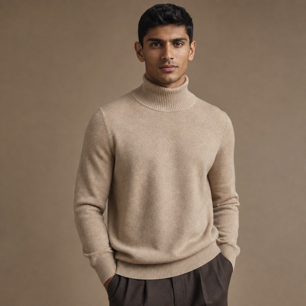 Ellis Merino Turtleneck Khaki – Side Angle View