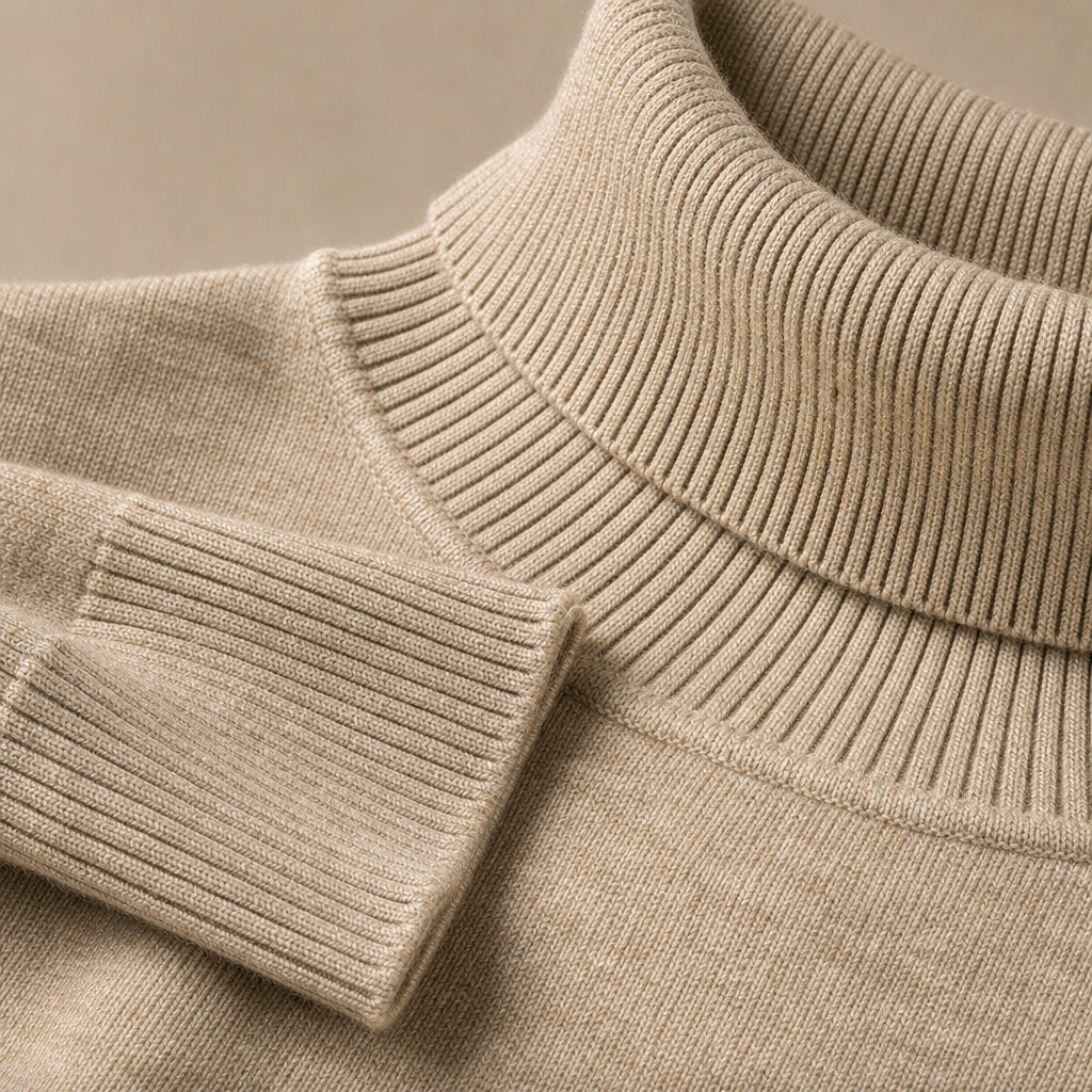 Ellis Merino Turtleneck Khaki – Fabric and Detail Close-Up