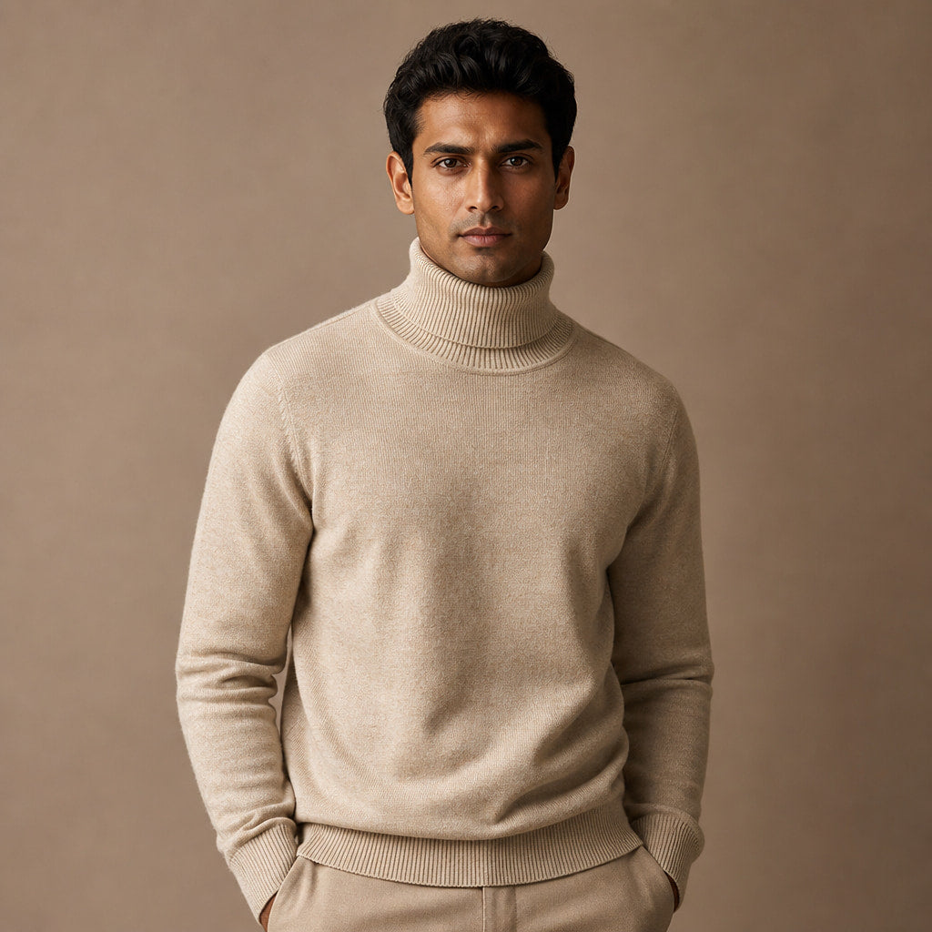 Ellis Merino Turtleneck in Khaki – Tarlano Premium Menswear